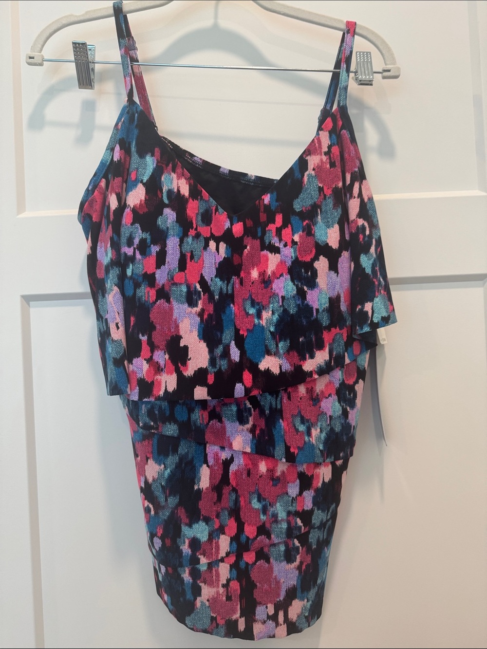 Magicsuit Black Multi Abstract Ruffle Tankini Top with built in Bra